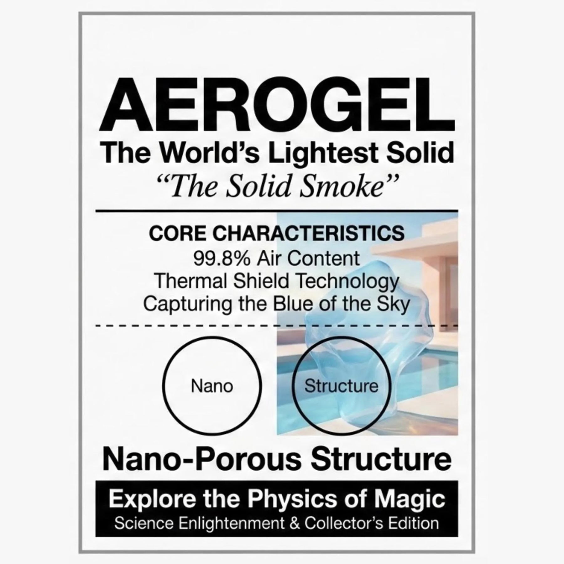 Aerogel Chunks with Dome Glass Display Bottle - Hydrophobic "Frozen Smoke" The Lightest Solid