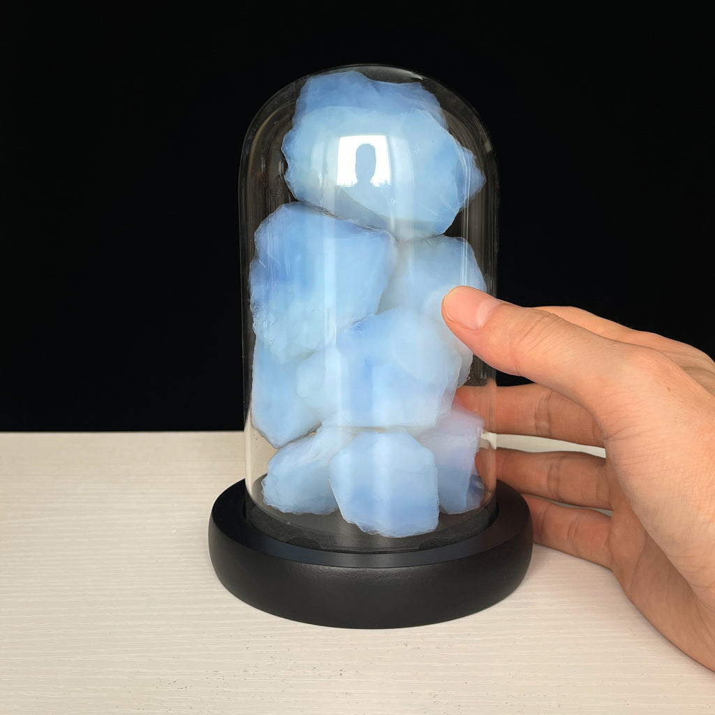 Aerogel Chunks with Dome Glass Display Bottle - Hydrophobic "Frozen Smoke" The Lightest Solid