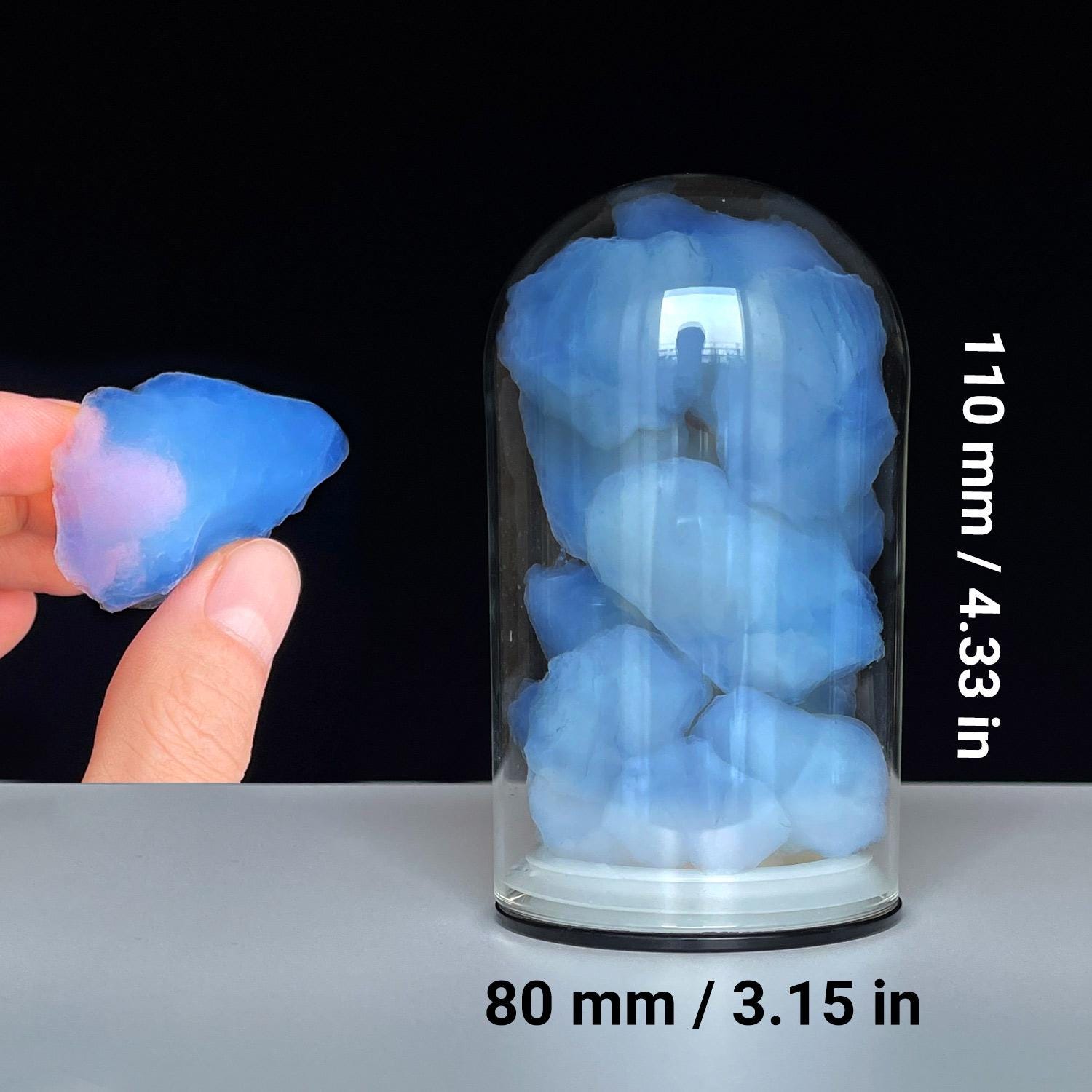 Aerogel Chunks with Dome Glass Display Bottle - Hydrophobic "Frozen Smoke" The Lightest Solid